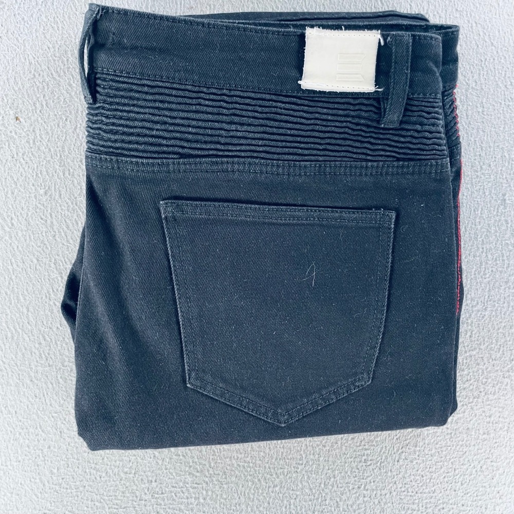 Embellish Men Moto Biker Jeans Black Stretch Denim‎ Sz 40 Ribbed Zip Streetwear